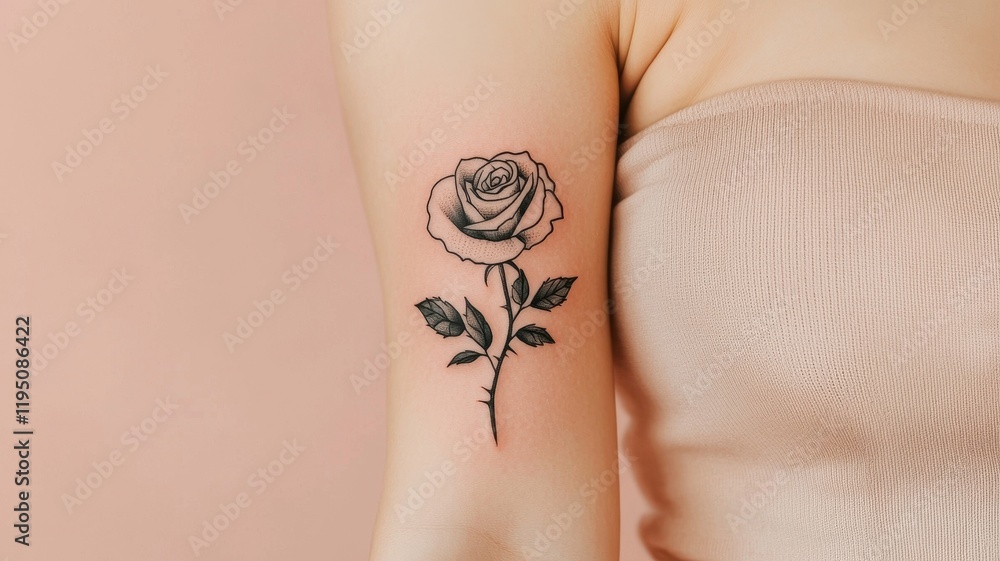 Obraz premium Elegant Black Ink Rose Tattoo on Woman s Arm Close Up Shot