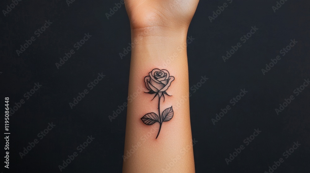 Elegant Black and Grey Rose Tattoo on Woman s Wrist Minimalist Design Elegant Black and Grey Rose Tattoo on Woman s Wrist Minimalist Design