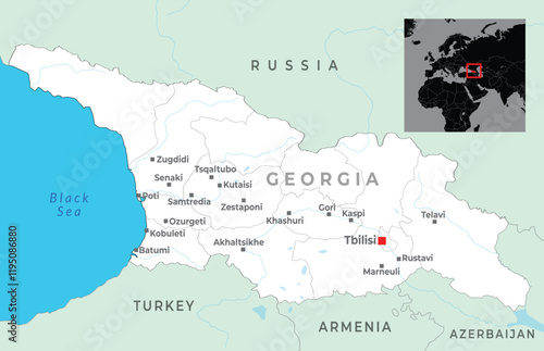 Georgia map highlighting its geography, borders, major cities with national borders