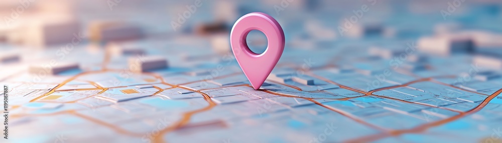 Map navigation with pink 3D location pin, GPS destination pointer marker, pastel direction symbol, and delivery target address discovery Map navigation with pink 3D location pin, GPS destination pointer marker, pastel direction symbol, and delivery target address discovery