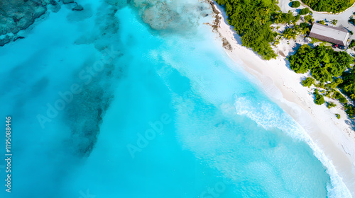 Ocean waves, ocean blue water landscape, aerial view