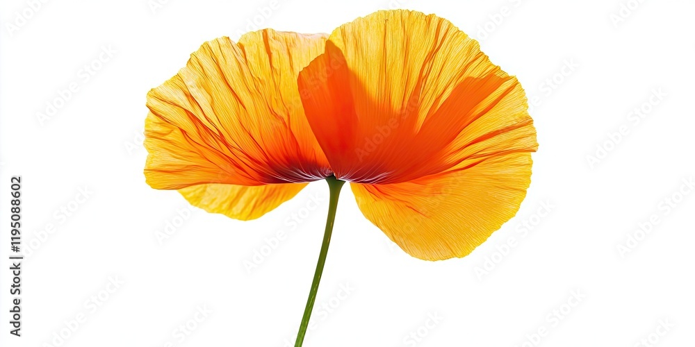 Fototapeta premium Vibrant California Poppy in bright orange hues with delicate petals against a clean white background, showcasing its natural beauty and elegance.