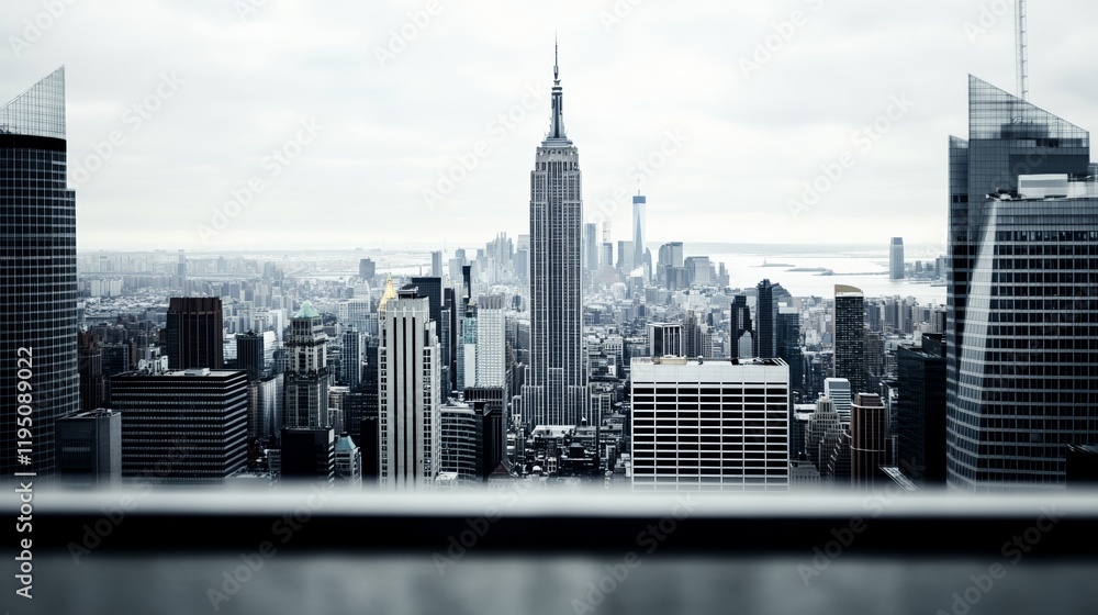 Fototapeta premium Elegant A cluster of wind turbines overlooking a bustling city skyline representing clean energy powering urban areas rare wind turbines urban sustainability 