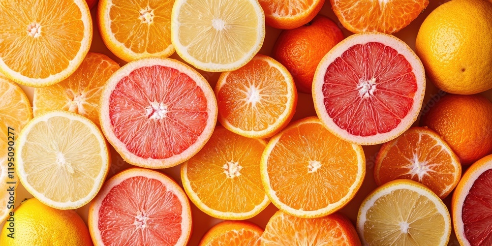 Vibrant close-up of assorted fresh citrus fruits including halved oranges lemons clementines and red grapefruit on a light textured background Vibrant close-up of assorted fresh citrus fruits including halved oranges lemons clementines and red grapefruit on a light textured background