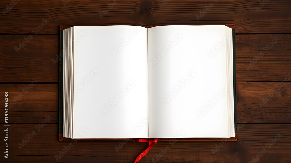 Open book with blank pages for text on wooden background. Empty book mockup. Open book with blank pages for text on wooden background. Empty book mockup.