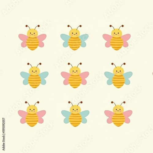 Colorful bee pattern background nature graphic design playful environment top-down view whimsical concept photo