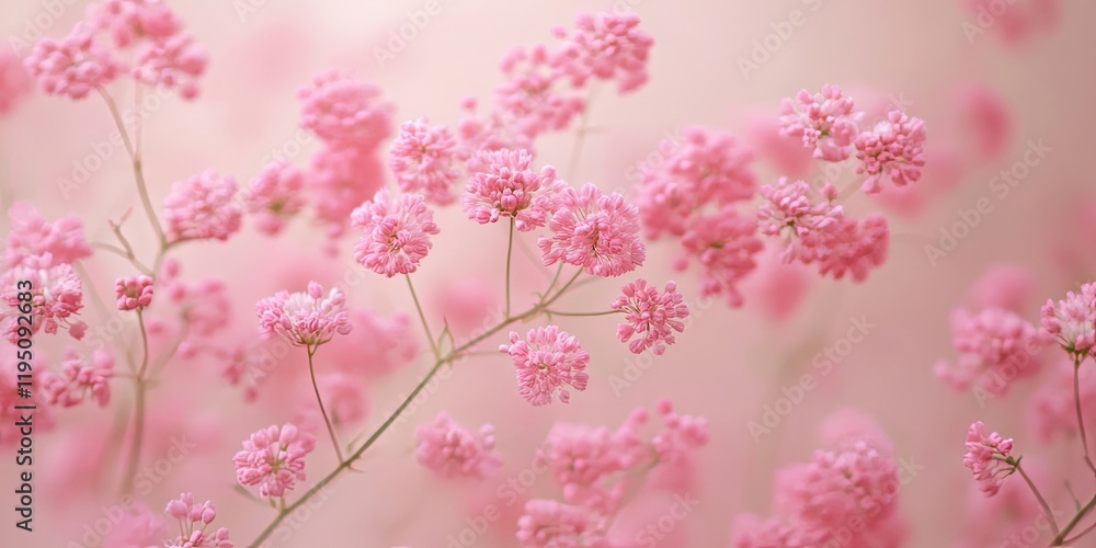 Delicate pink gypsophila flowers in soft focus arranged against a muted beige background with ample copy space ideal for posters or prints Delicate pink gypsophila flowers in soft focus arranged against a muted beige background with ample copy space ideal for posters or prints