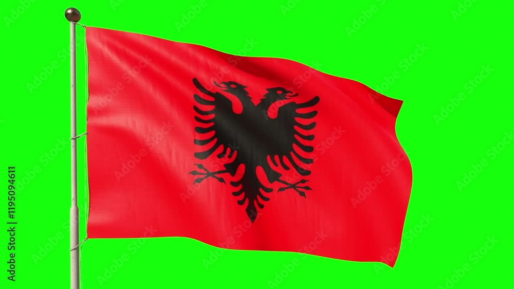 Albania Flag Waving on Green Screen Background Albania Flag Waving on Green Screen Background