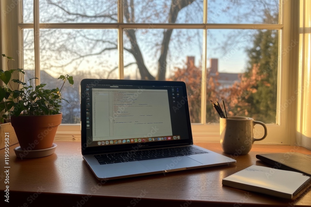 Laptop at the Window: Productive Workspace Laptop at the Window: Productive Workspace