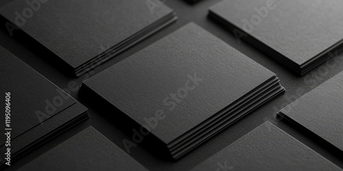 Closeup of stacked black business cards on a black background showcasing texture and design ideal for mockup presentations and branding concepts photo