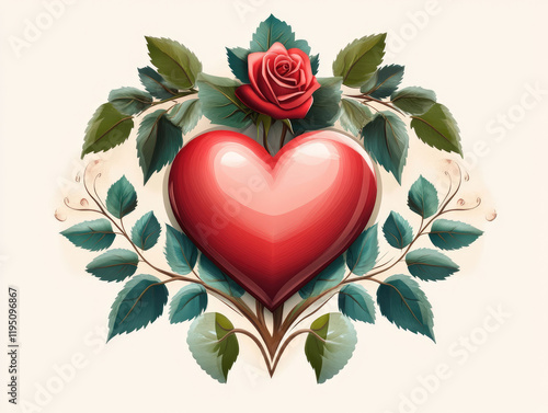 Romantic valentine heart and rose symbol illustration cut-out style for wedding invitations anniversary celebrations and passionate love events