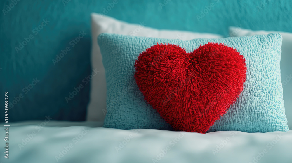 Lovely heart pillow on bed for romantic valentine's night cozy bedroom setting heartfelt anniversary invitation capturing passionate moments Lovely heart pillow on bed for romantic valentine's night cozy bedroom setting heartfelt anniversary invitation capturing passionate moments