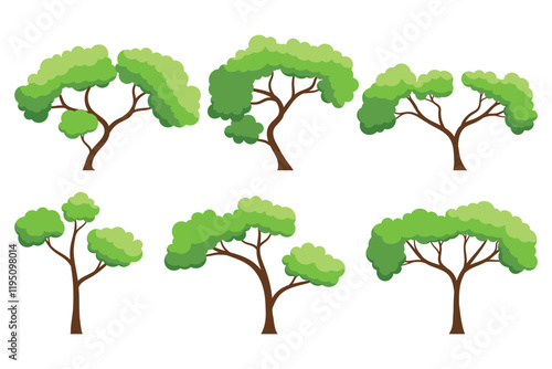 Collection of tree isolated on a white background. Each species of trees. A tree with green leaves. Nature or healthy lifestyle topics. Vector illustration flat design style