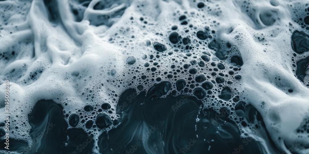 Closeup of dark frothy bubbles with white foam against a deep black background creating a textured abstract water pattern ideal for backgrounds Closeup of dark frothy bubbles with white foam against a deep black background creating a textured abstract water pattern ideal for backgrounds