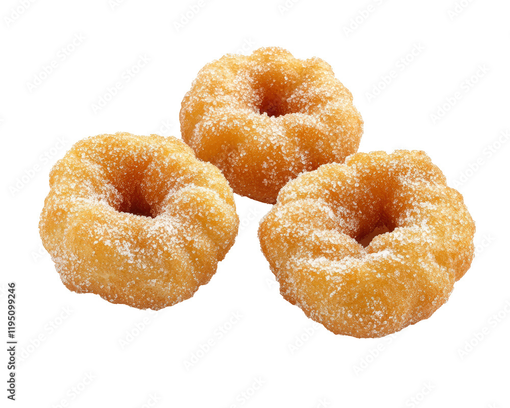 Isolated Three Sugar Coated Mini Donuts Isolated Three Sugar Coated Mini Donuts