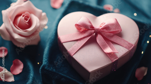 Elegant valentine's heart giftbox on luxurious velvet fabric romantic daytime close-up shot for wedding anniversary invitation bliss