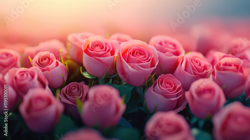 Romantic valentine's day celebration with a massive display of roses scenic outdoor venue cinematic long shot capturing the passion and love of weddings and anniversaries