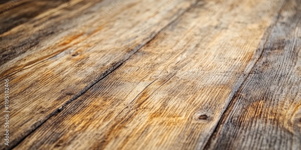Obraz premium Rustic wood table with intricate grain texture in warm brown tones positioned diagonally showcasing aged planks and creating a macro perspective.