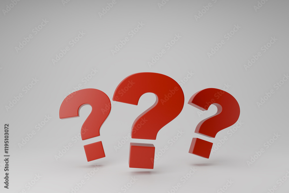 question mark on white background. Three red question marks floating on a neutral background, questions, challenges, and solutions. question mark on white background. Three red question marks floating on a neutral background, questions, challenges, and solutions.