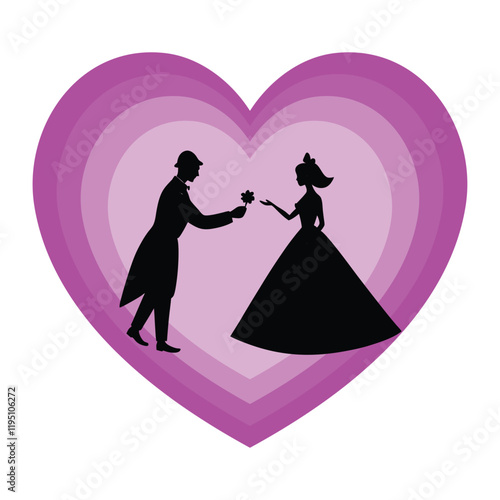 A man is proposing to a woman in pink color love shape background .eps