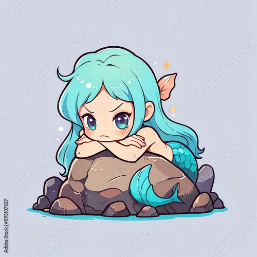 Adorable Grumpy Mermaid on a Rock photo