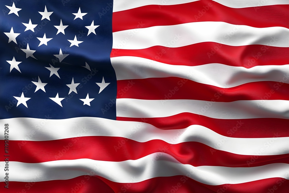 Obraz premium Waving flag of the United States showcasing stars and stripes in vibrant colors