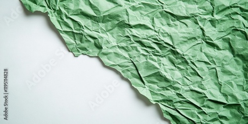 Wallpaper Mural Crumpled green paper texture with diagonal torn edge positioned on the top left against a clean white background highlighting wrinkles and creases. Torontodigital.ca