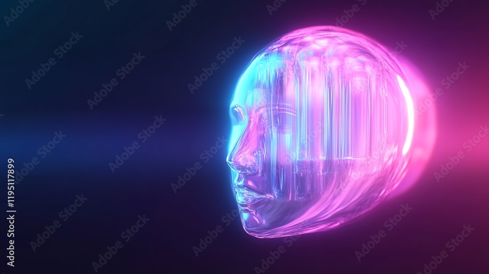 Obraz premium Vibrant 3D Render of a Futuristic, Glowing Head Profile. AI Generated