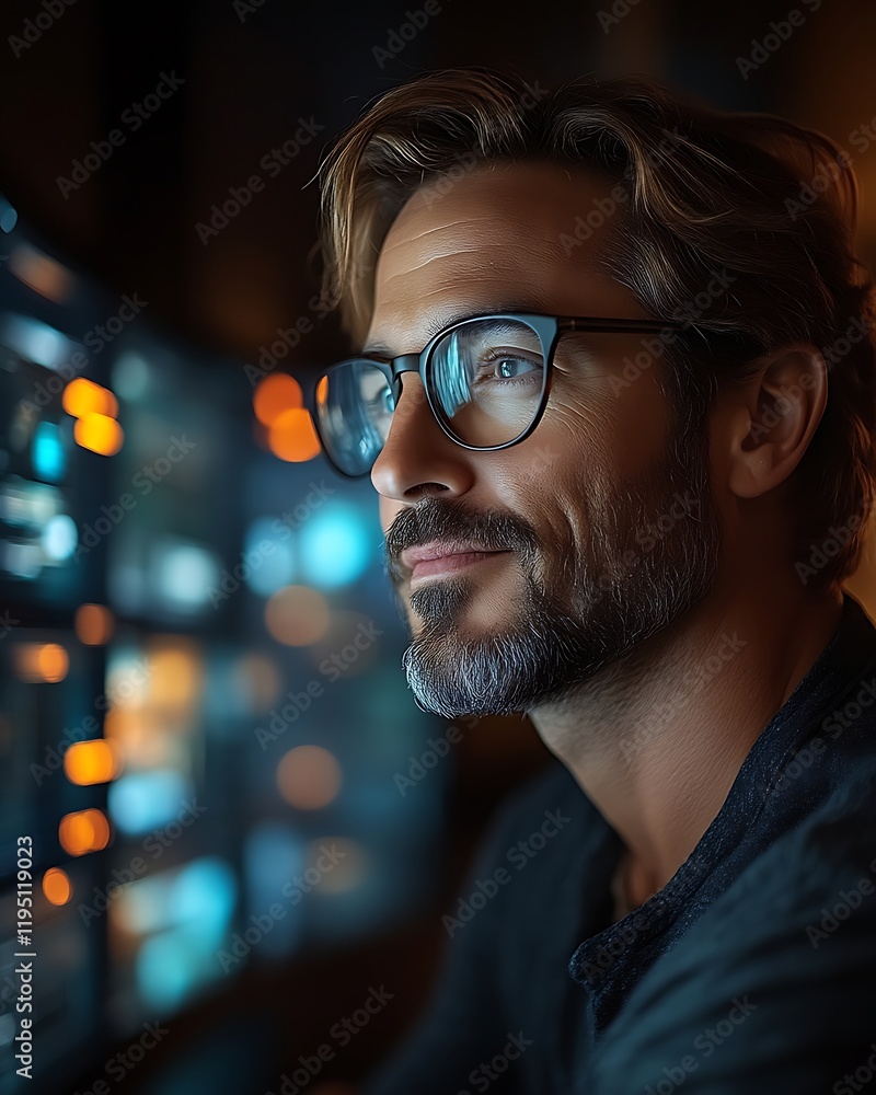 Thoughtful man looking at computer screen. Thoughtful man looking at computer screen.