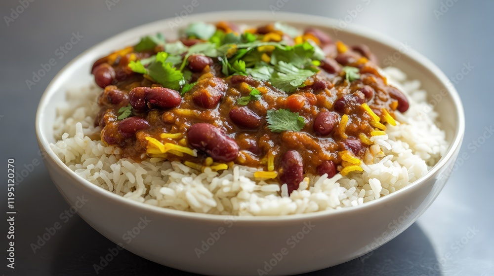 A plate of fluffy white rice sits as the perfect canvas for a vibrant array of spicy food, rich in color and aroma. A plate of fluffy white rice sits as the perfect canvas for a vibrant array of spicy food, rich in color and aroma.