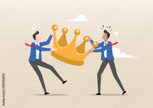 An angry coworker fighting by pulling the golden crown metaphor of a job promotion position