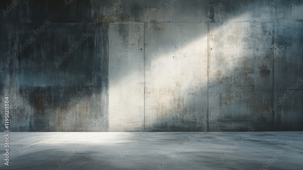 Concrete wall and floor with sunlight creating a dramatic and moody atmosphere Concrete wall and floor with sunlight creating a dramatic and moody atmosphere