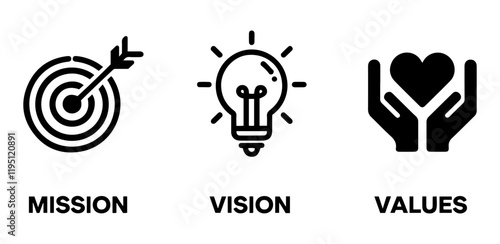 Mission vision values icon design, Business vision presentation.