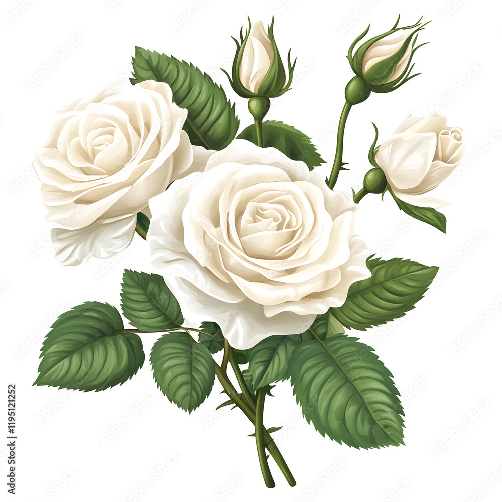Naklejka premium White Roses Bouquet, Blooming Flowers, Isolated on Transparent Background