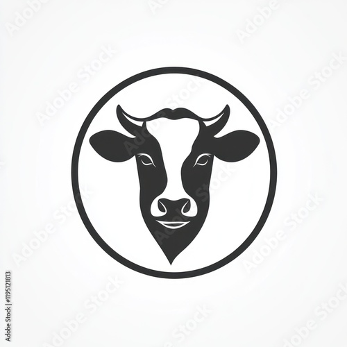 Cow head icon, farm animal, dairy product packaging design photo