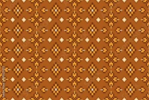 Pixel ethnic  pattern oriental traditional. Design fabric pattern textile African, Aztec African America Indian seamless. Floral pixel art pattern on navy background  vector illustration