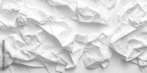 White crumpled paper texture background with varied folds and shadows creating depth positioned diagonally across the image for dynamic effect