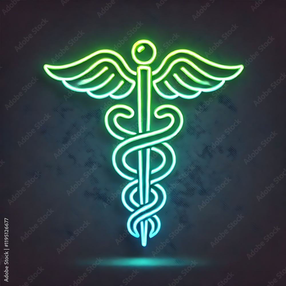 Electric Blue Neon Caduceus Icon for Medicine and Healing Electric Blue Neon Caduceus Icon for Medicine and Healing