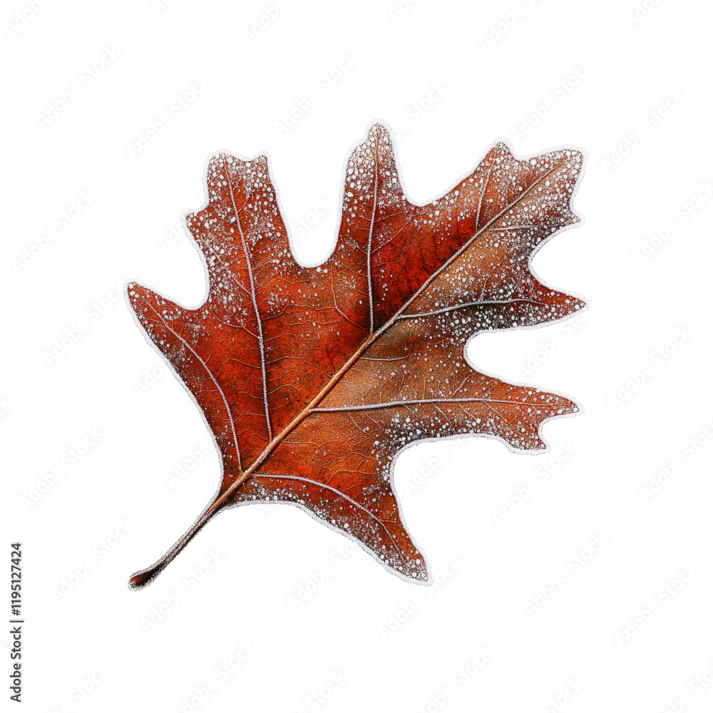 Fototapeta premium Frosted Autumn Oak Leaf on Transparent Background