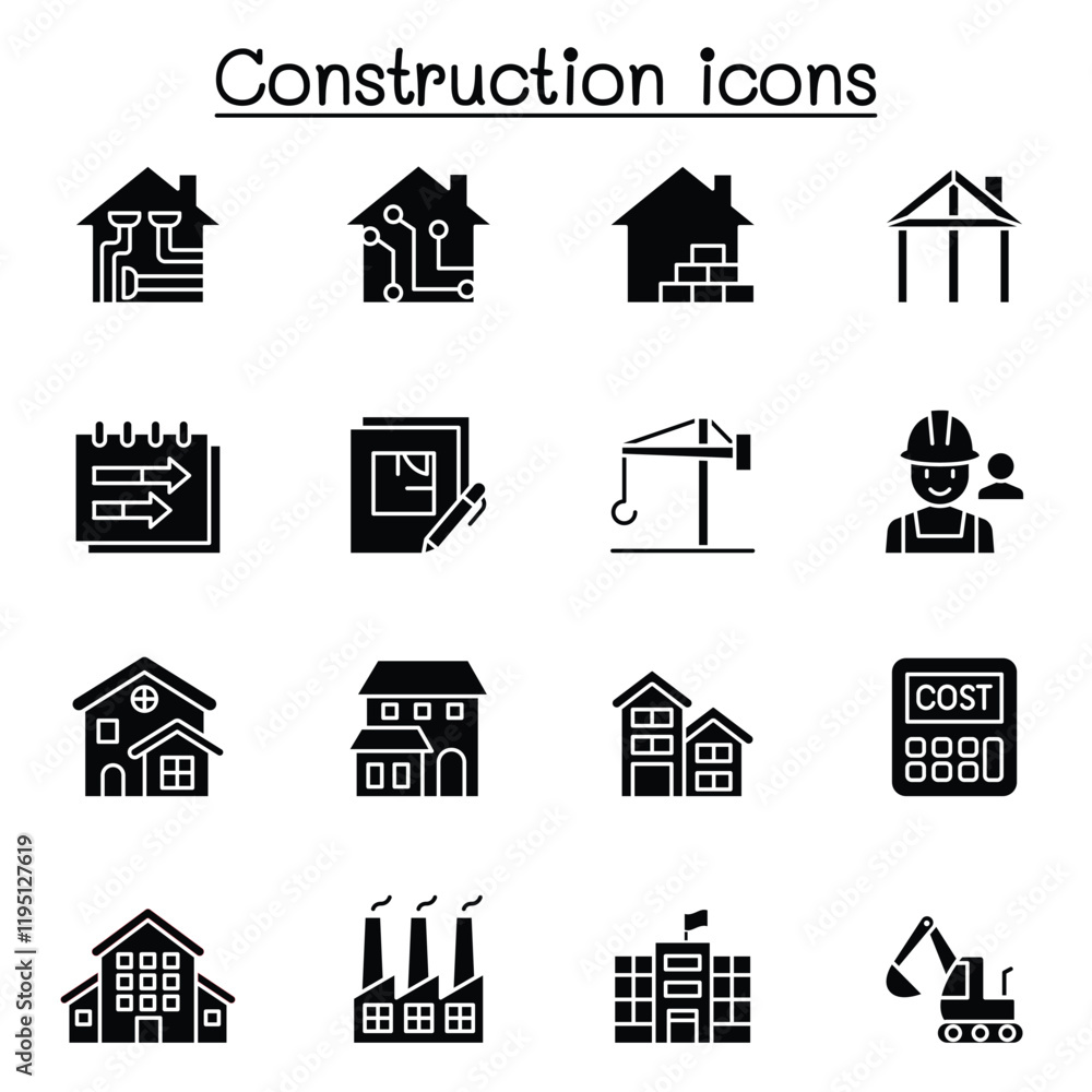 Construction icon set in thin line style Construction icon set in thin line style