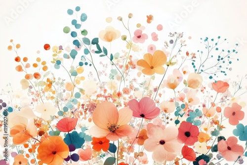 Vibrant Floral Watercolor Arrangement: A Beautiful, Colorful Display of Wildflowers on a Soft, Neutral Background