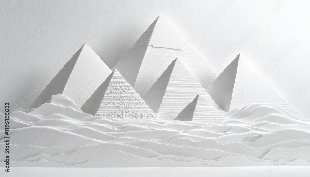 Artistic paper cut craft of the great pyramids of giza in white wood cut design creative environment minimalistic viewpoint Artistic paper cut craft of the great pyramids of giza in white wood cut design creative environment minimalistic viewpoint