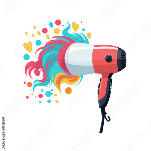 Pink and white hair dryer, pink and white blow dryer, vector illustration on white background.