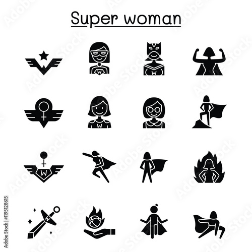 Super woman icon set in thin line style photo