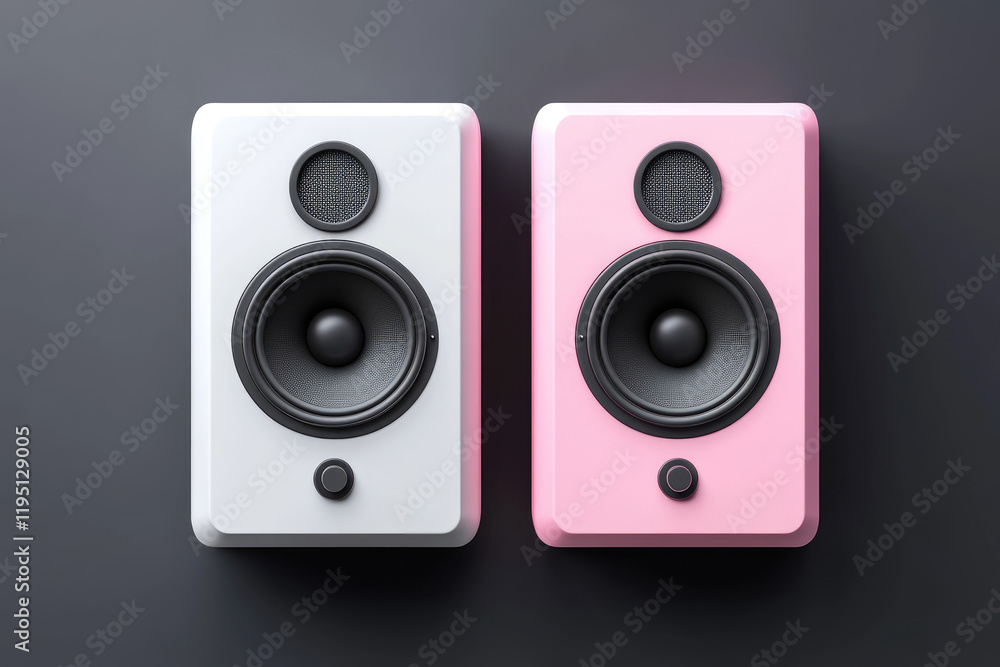 Celebrate romantic passion this valentine's day with lovely white desktop speakers in a minimalist pink style on a black and white gradient background Celebrate romantic passion this valentine's day with lovely white desktop speakers in a minimalist pink style on a black and white gradient background