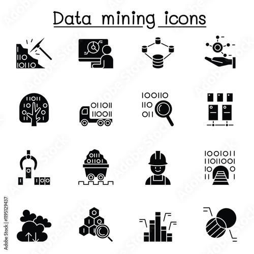 Data mining, big data, data warehouse icon set in thin line style