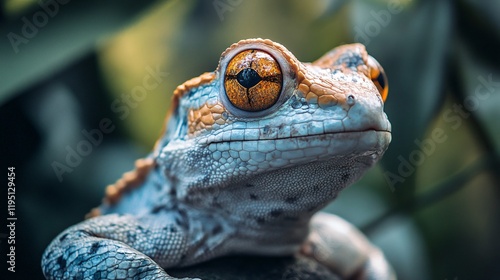 Lizard gazing contemplatively with intricate textures photo