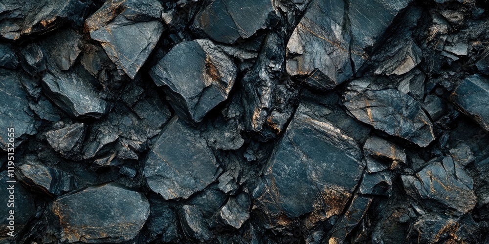 Textured dark rock surface with varying shades of black and gray, angular rock formations positioned in a dense, layered arrangement.