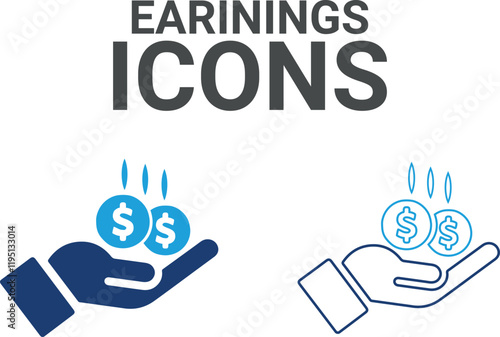 Earnings icon. It contains financial statements, accountants, financial audits, invoices, tax calculators, business firms, tax returns, income, and balance sheet icons. Solid icon collection.