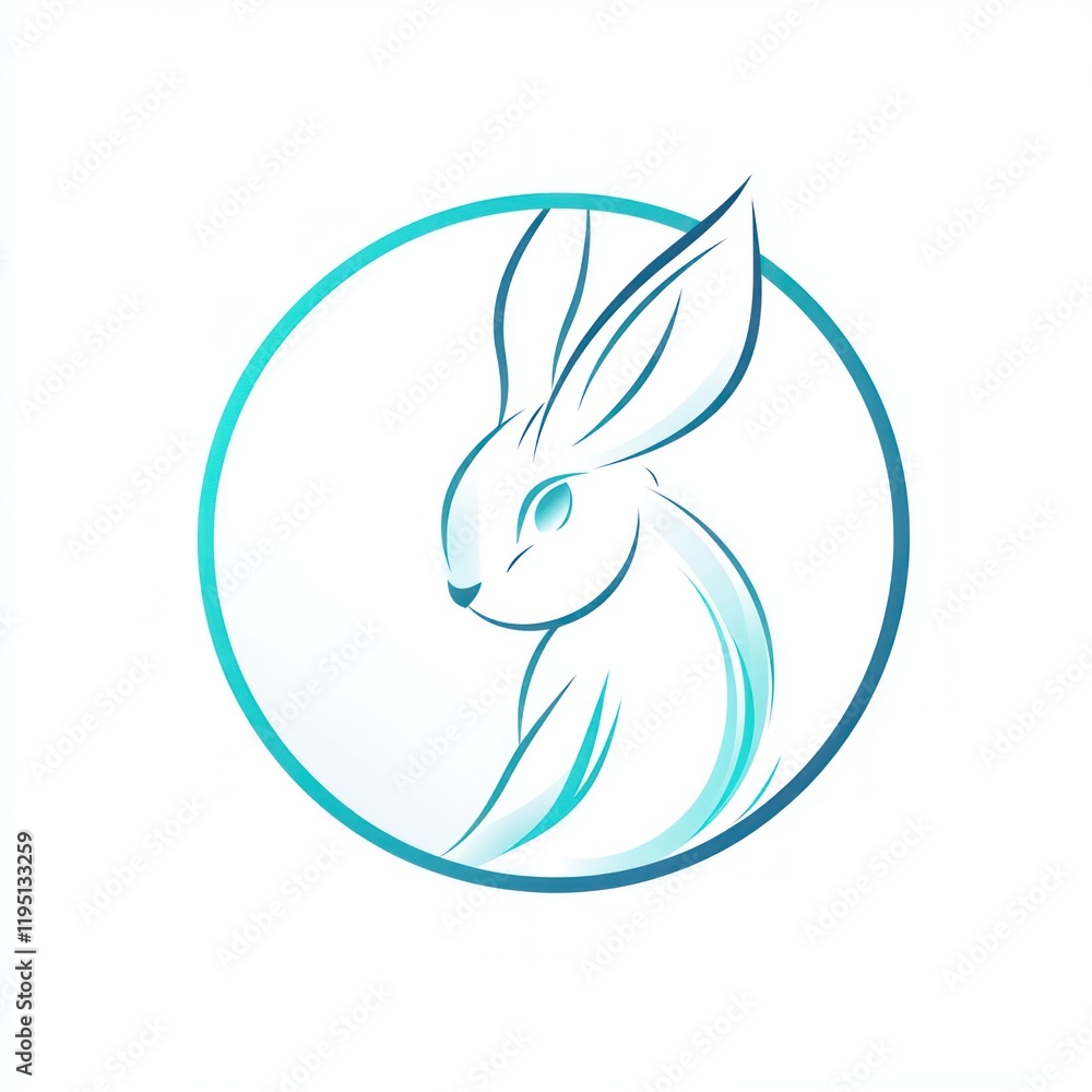 Elegant teal rabbit logo design, circle, white background, branding Elegant teal rabbit logo design, circle, white background, branding